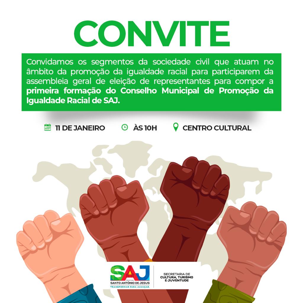 SAJ: Secretaria de Cultura realizará assembleia geral de eleição para primeira formação do Conselho Municipal de Promoção da Igualdade Racial de SAJ