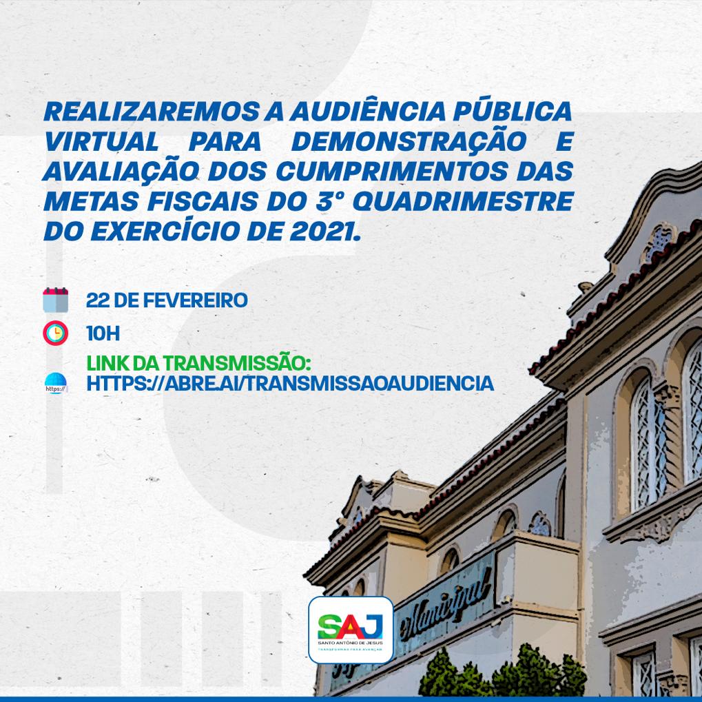 SAJ: Prefeitura informa à população acerca de audiência pública virtual a ser realizada em 22 de fevereiro