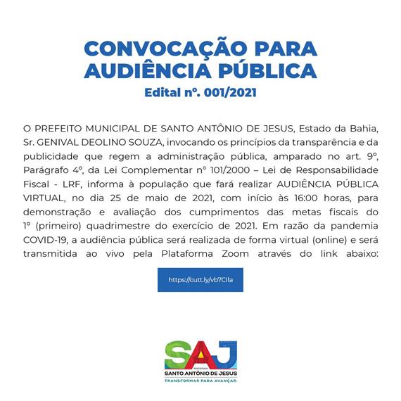 Convocação Audiência Pública Edital nº 001/2021