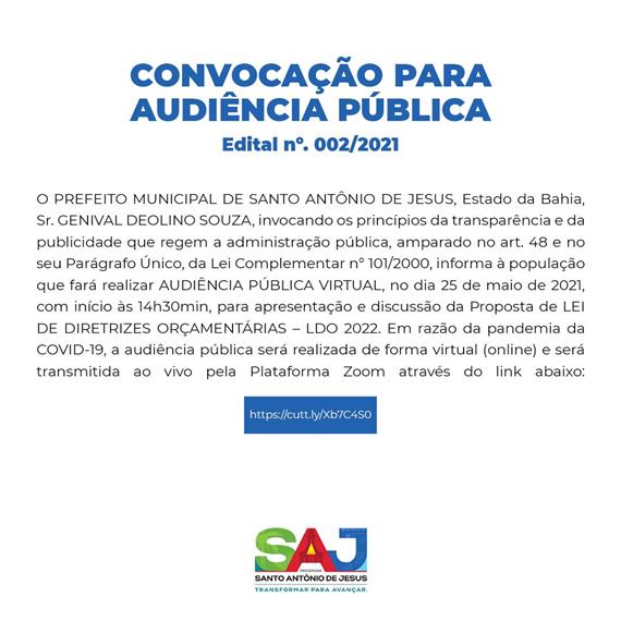 Convocação para Audiência Pública Edital nº 002/2021
