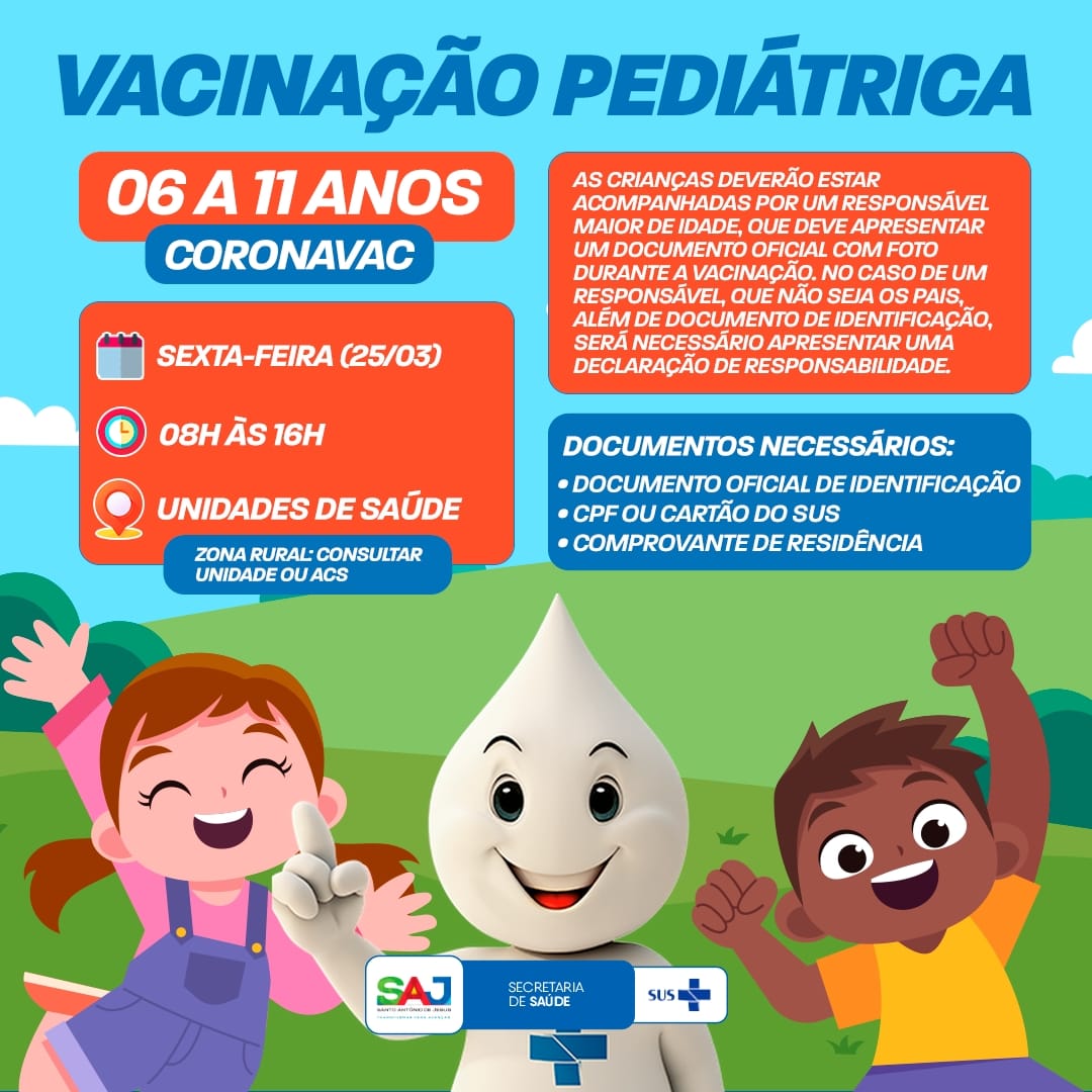 Prefeitura realizará, ao lado da SESAB/DIVEP, um dia D de vacinação pediátrica contra a COVID-19