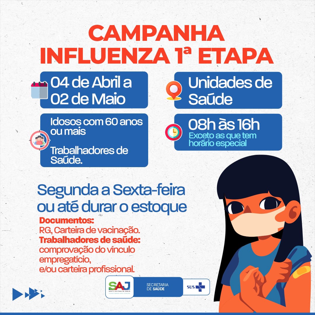 Prefeitura, através da Secretaria de Saúde (SMS), dará início à campanha de vacinação contra a influenza