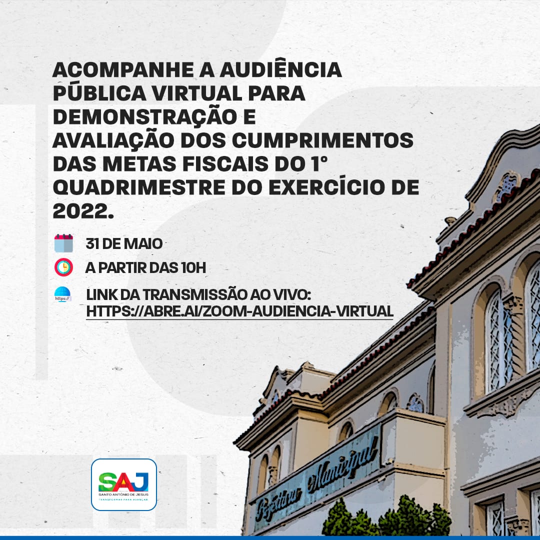 Prefeitura informa à população acerca de audiência pública virtual a ser realizada em 31 de maio