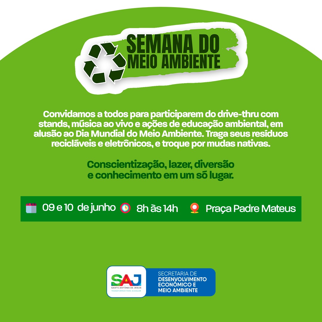 Secretaria de Desenvolvimento Econômico e Meio Ambiente (SEDEMA) promove ações em alusão à Semana do Meio Ambiente
