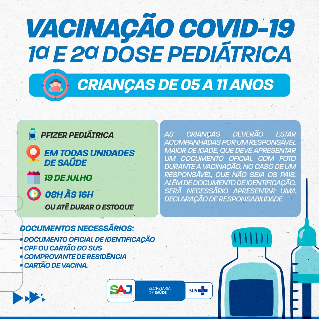 Prefeitura realizará, na terça-feira (19), vacinação pediátrica contra a COVID-19