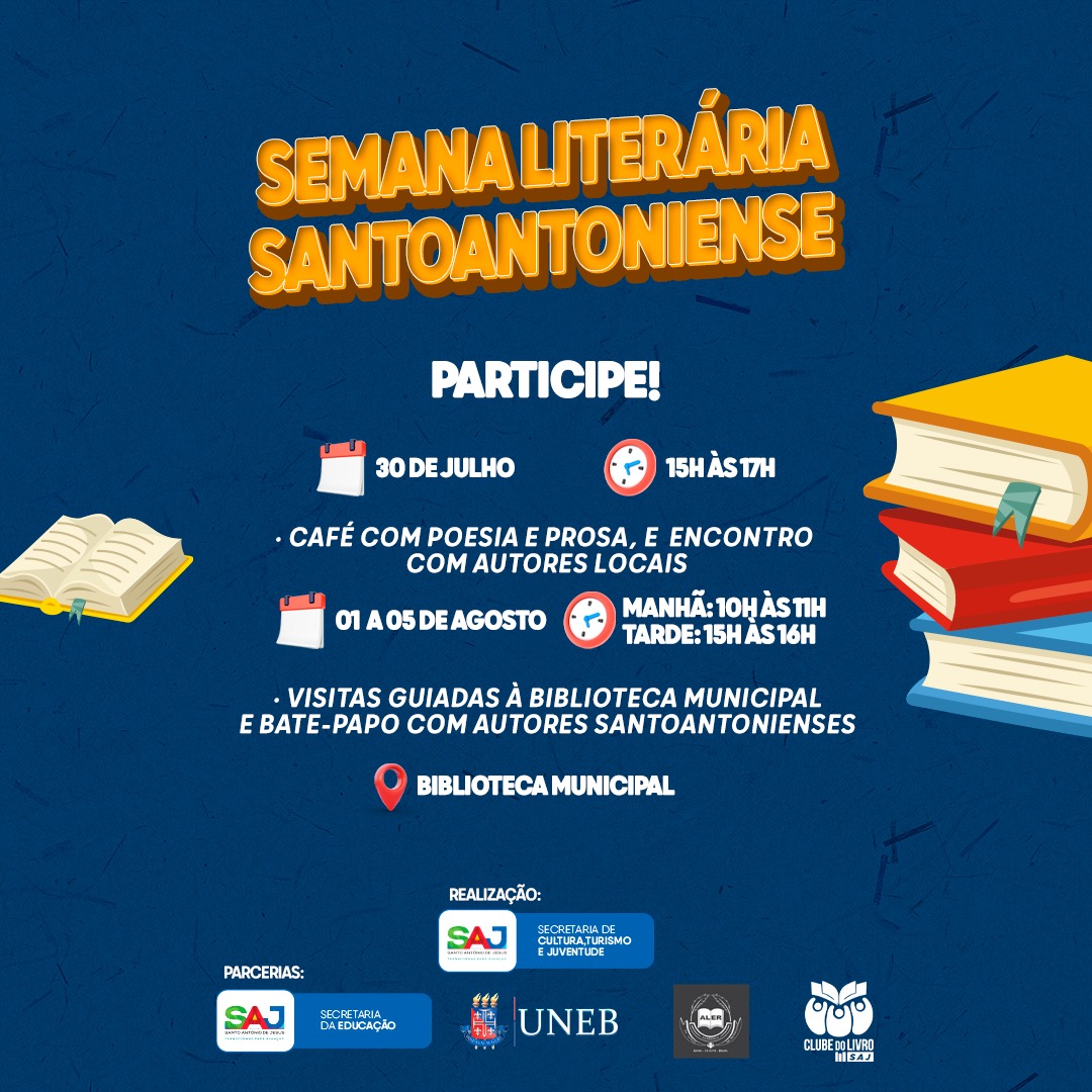 Prefeitura convida toda a população para a abertura da 1ª Semana Literária Santoantoniense