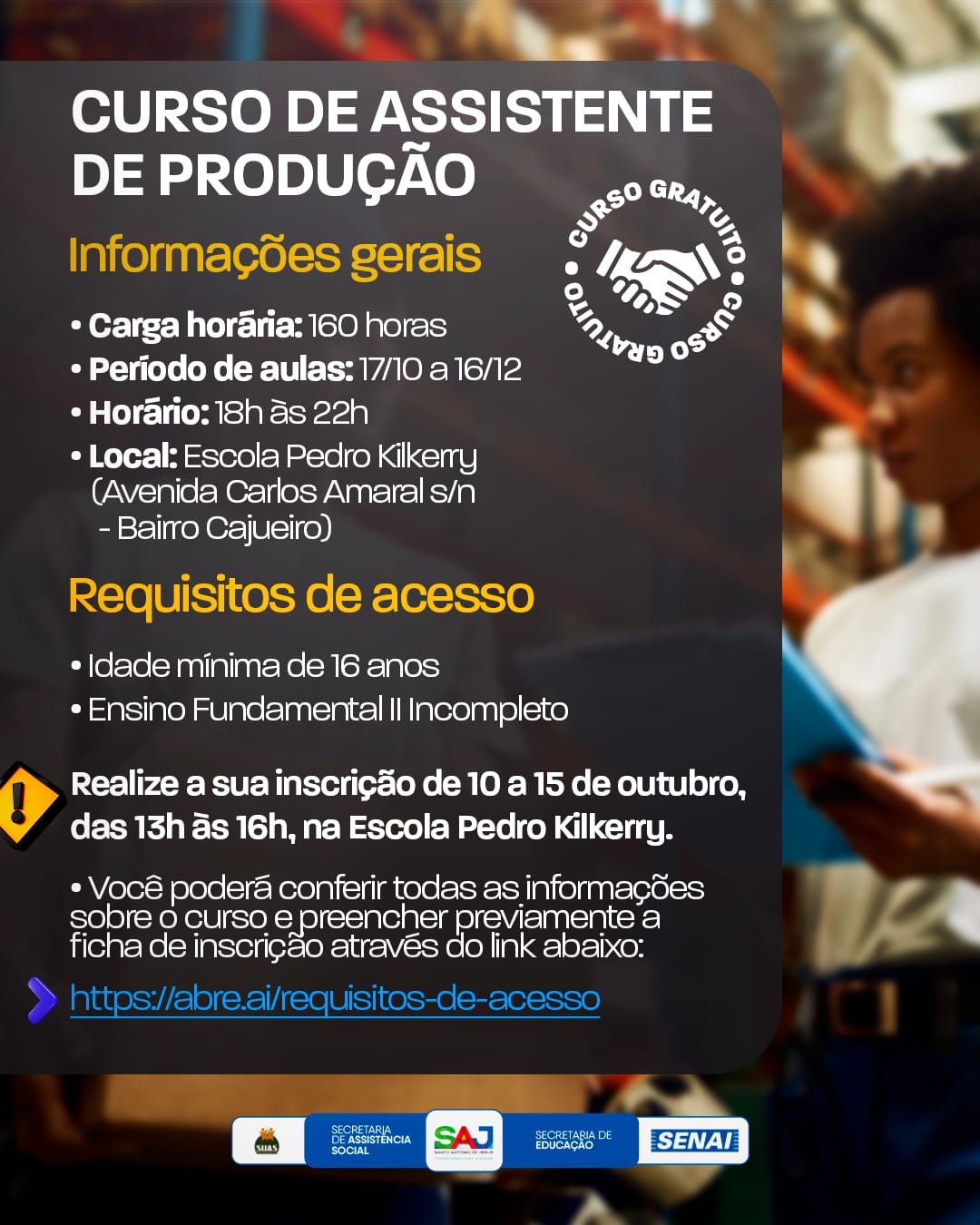 Prefeitura de Santo Antônio de Jesus disponibiliza curso de Assistente de Produção para munícipes