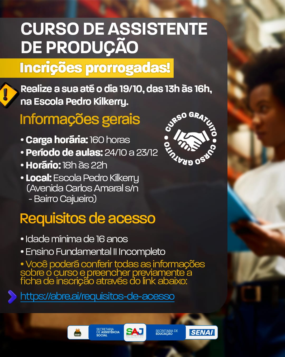 Prefeitura de Santo Antônio de Jesus prorroga inscrições para curso de Assistente de Produção disponível para munícipes