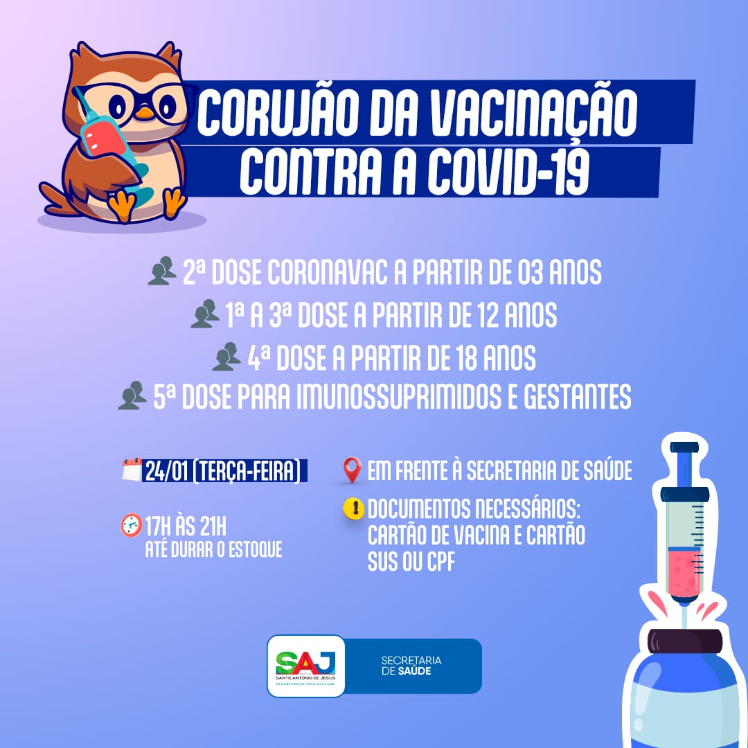 Prefeitura de Santo Antônio de Jesus realizará Corujão da vacinação contra a COVID-19