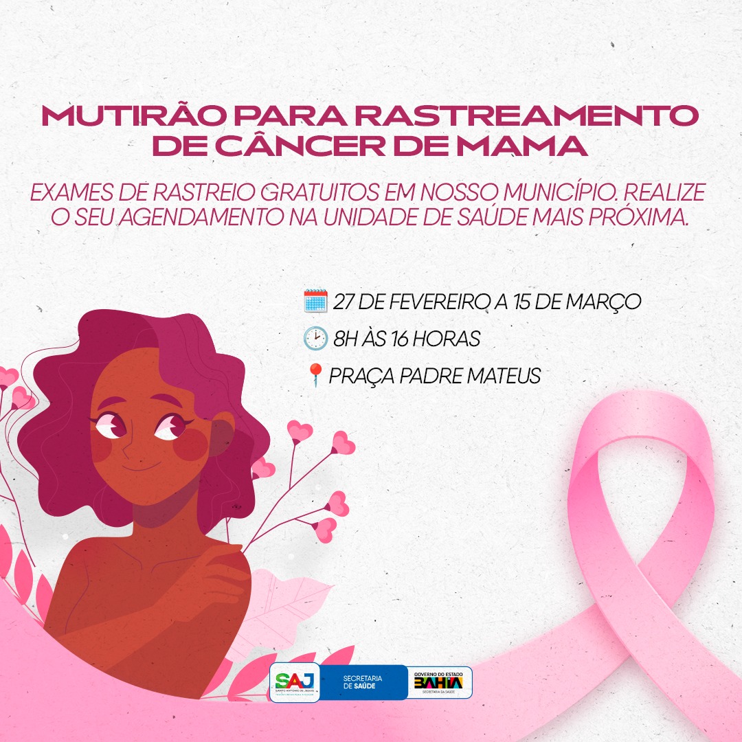 Prefeitura, em parceria com a Secretaria de Saúde do Estado (SESAB), realizará mutirão para rastreamento de câncer de mama