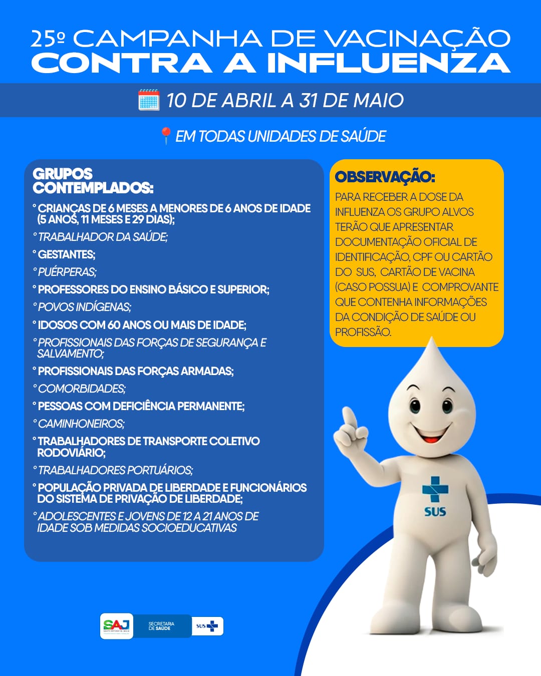 Prefeitura de Santo Antônio de Jesus realizará 25º campanha de vacinação contra a influenza