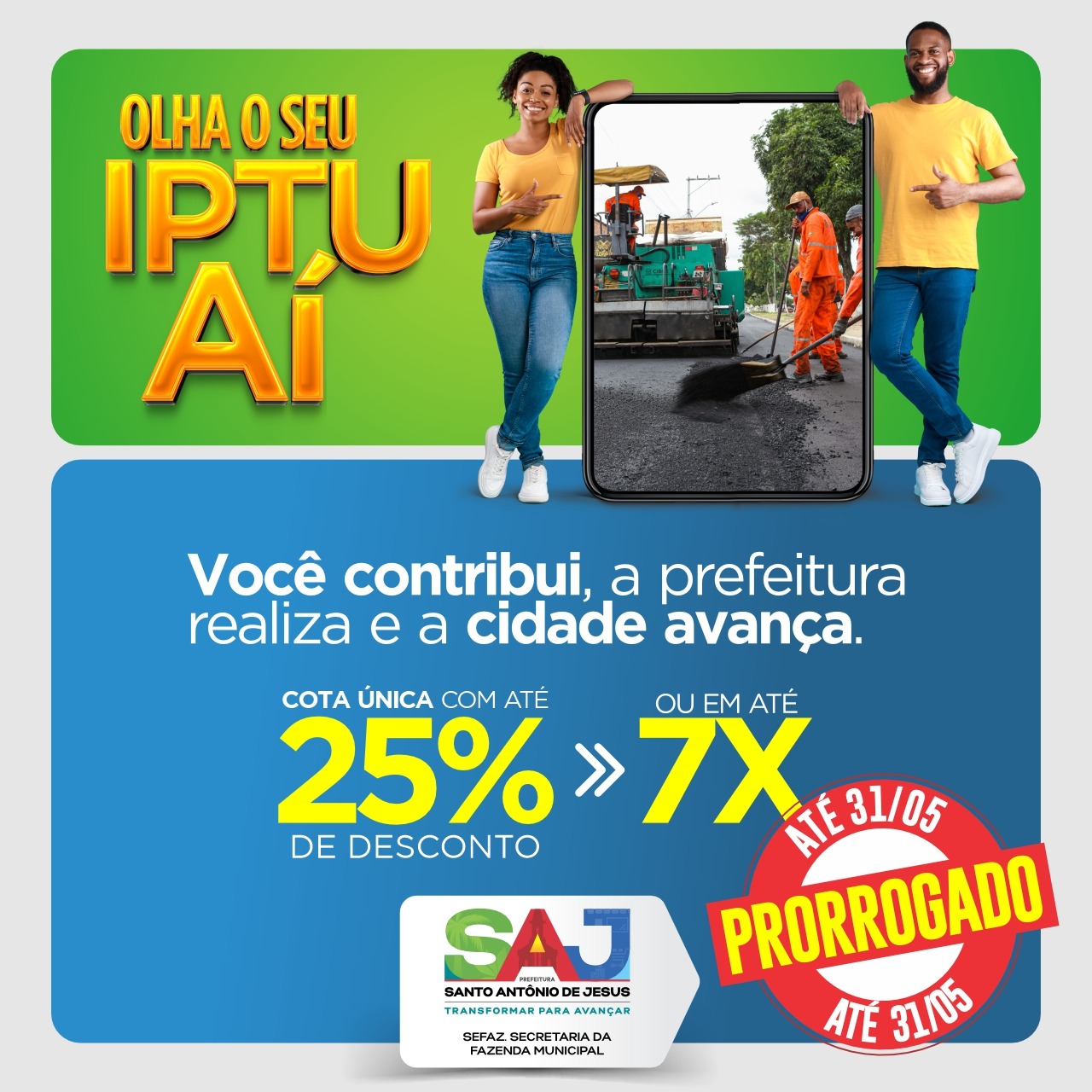 Prefeitura de Santo Antônio de Jesus, através da Secretaria da Fazenda (SEFAZ), prorrogou prazo de pagamento do IPTU 2023