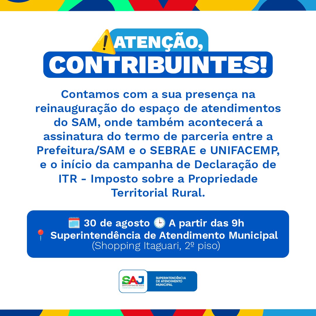 Prefeitura de Santo Antônio de Jesus realizará reinauguração da Superintendência de Atendimento ao Munícipe (SAM)
