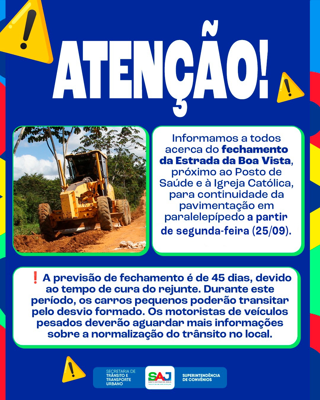 Prefeitura de Santo Antônio de Jesus informa a população acerca da interdição provisória da estrada da Boa Vista
