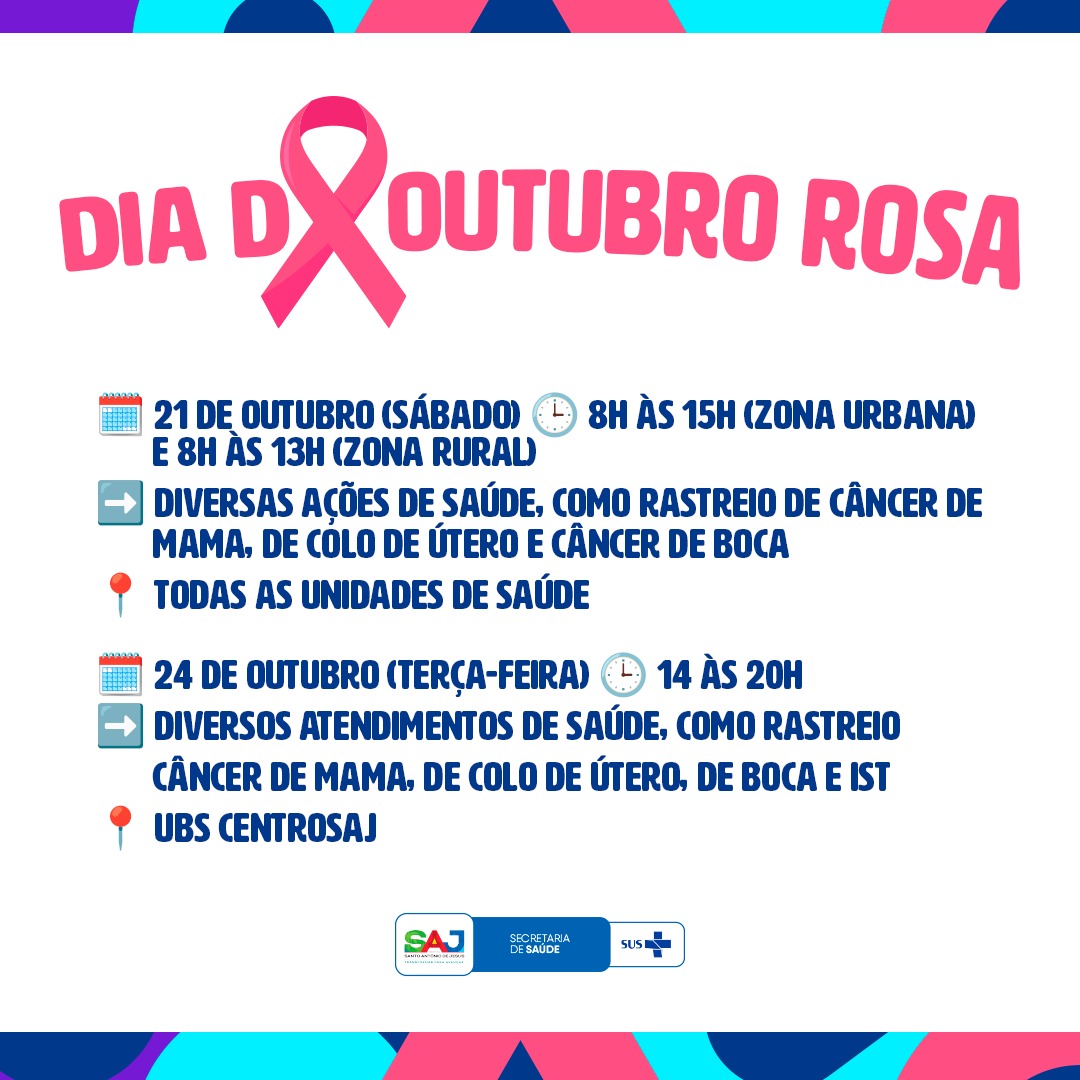 SAJ: Prefeitura, através da Secretaria de Saúde (SMS), realizará Dia D no Outubro Rosa