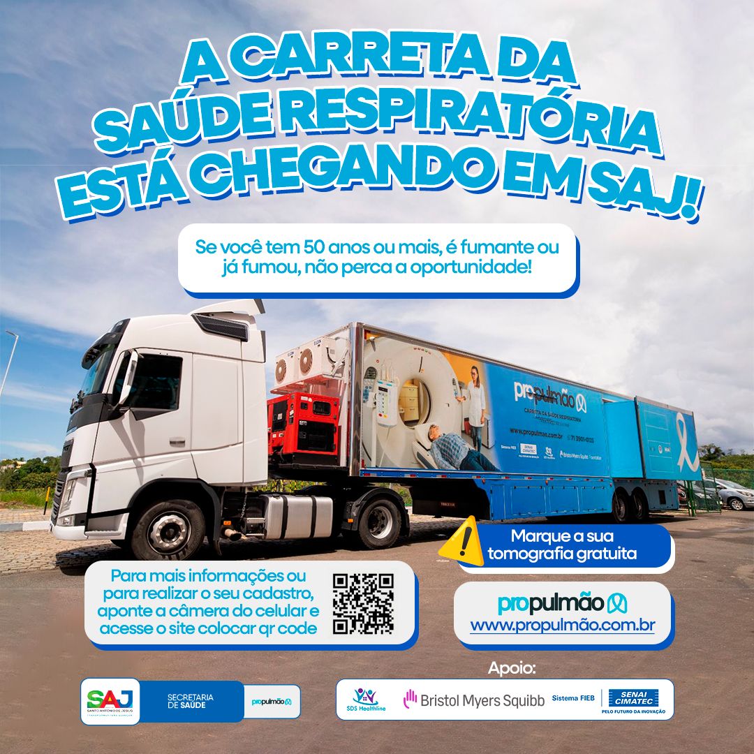 Prefeitura de Santo Antônio de Jesus, em parceria com o projeto PROPULMÃO, receberá a Carreta da Saúde Respiratória