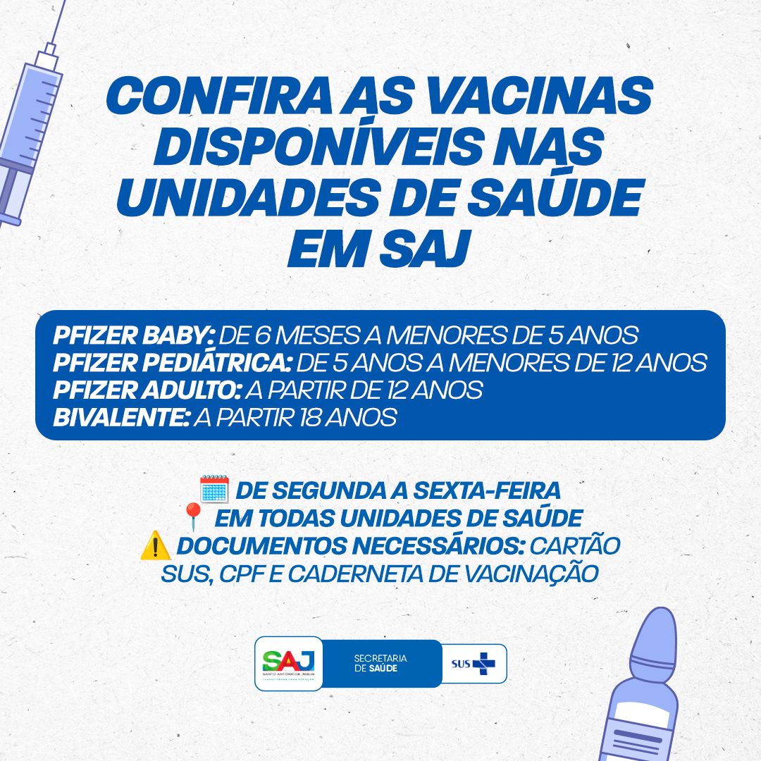 Prefeitura de Santo Antônio de Jesus segue disponibilizando imunizantes contra a COVID-19 em todas as Unidades de Saúde