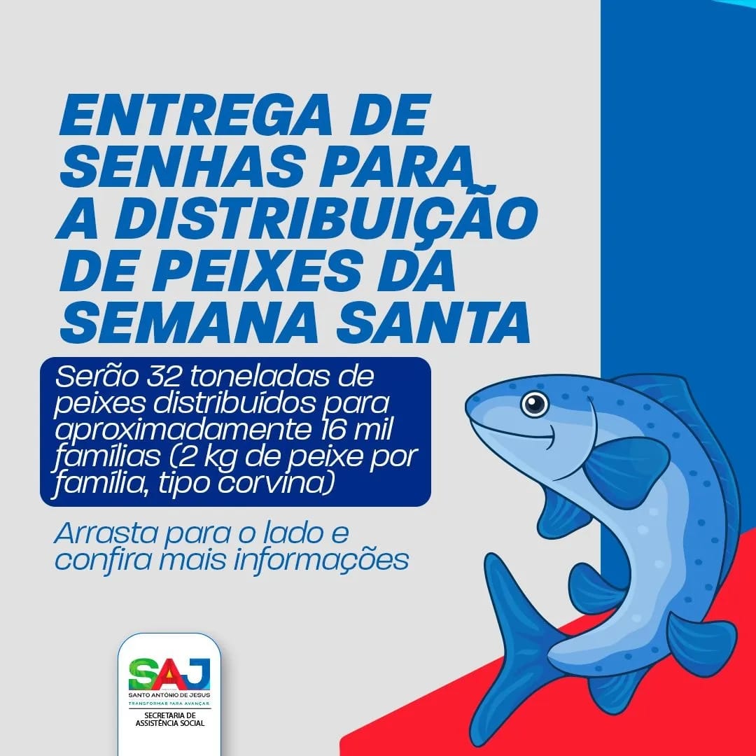 Prefeitura de Santo Antônio de Jesus dará início à distribuição das senhas para recebimento dos peixes