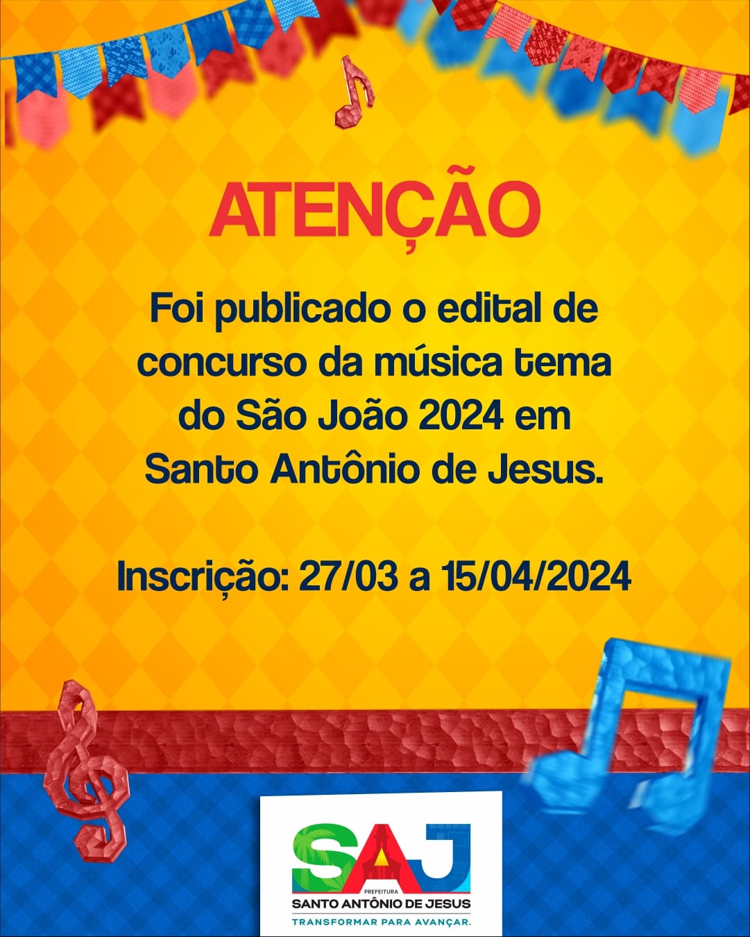Prefeitura de Santo Antônio de Jesus lançou edital de concurso cultural para a escolha da música do São João