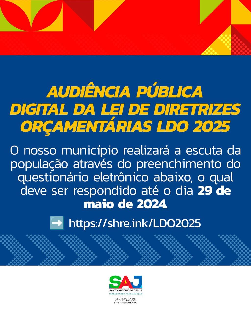 Prefeitura de Santo Antônio de Jesus informa à população acerca de escuta pública virtual a ser realizada até 29 de maio