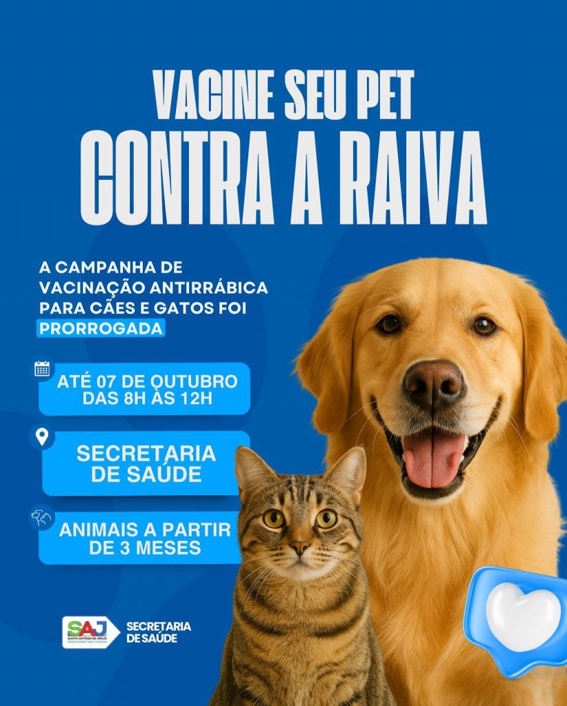 Prefeitura de Santo Antônio de Jesus prorrogou Campanha de Vacinação Antirrábica para cães e gatos