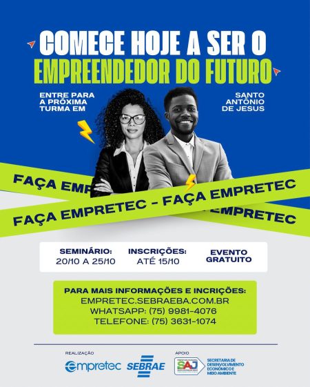 Prefeitura de Santo Antônio de Jesus oferece curso gratuito para empreendedores em parceria com SEBRAE e EMPRETEC