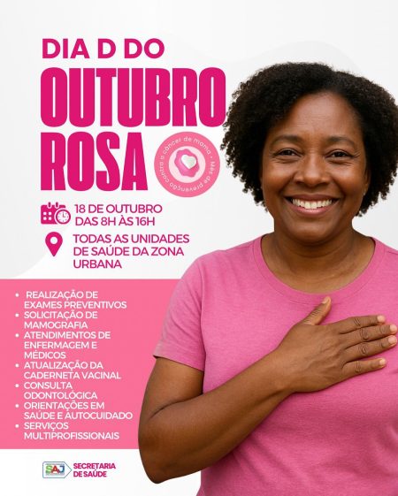 Prefeitura de Santo Antônio de Jesus realizará Dia D do Outubro Rosa com ações de cuidado e prevenção à saúde da mulher