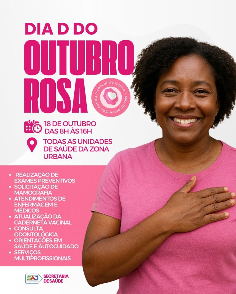 Prefeitura de Santo Antônio de Jesus realizará Dia D do Outubro Rosa com ações de cuidado e prevenção à saúde da mulher