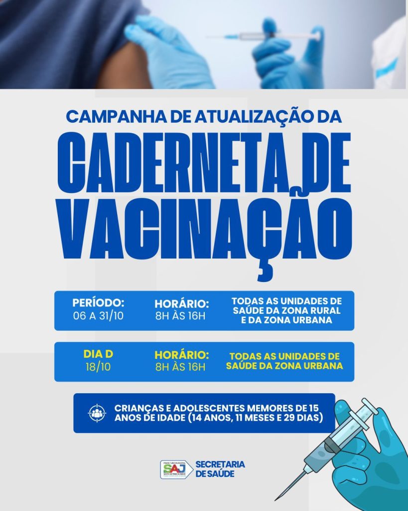 SAJ: Prefeitura realiza campanha de atualização da caderneta de vacinação para crianças e adolescentes