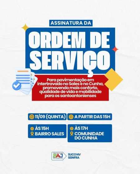 SAJ: Prefeitura realizará assinaturas de ordens de serviço para pavimentação em intertravado no Sales e Cunha